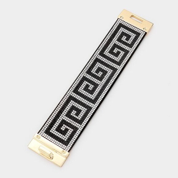 Jewelry - Greek Key Rhinestone Wide Turn Lock Bracelet
